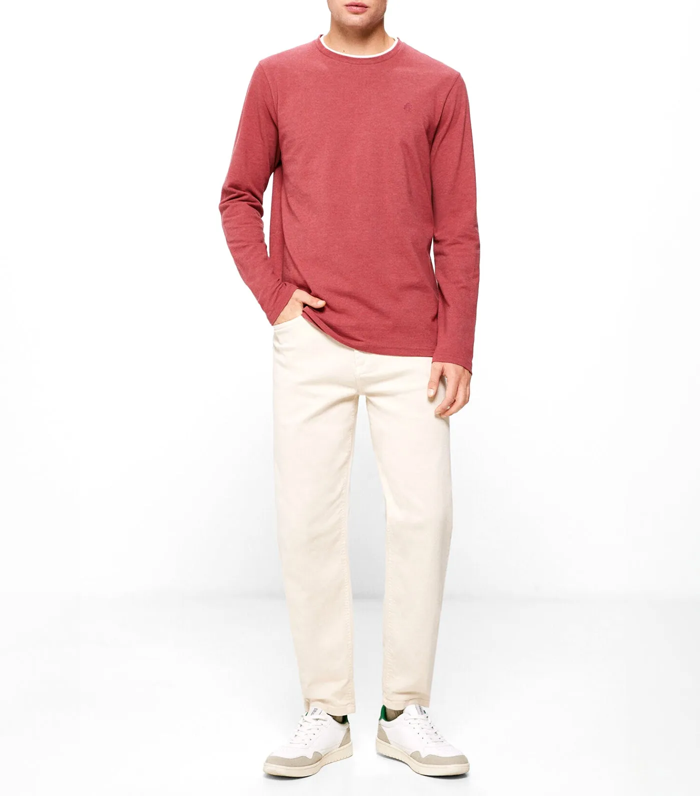 Double Melange Long Sleeve T-Shirt Red