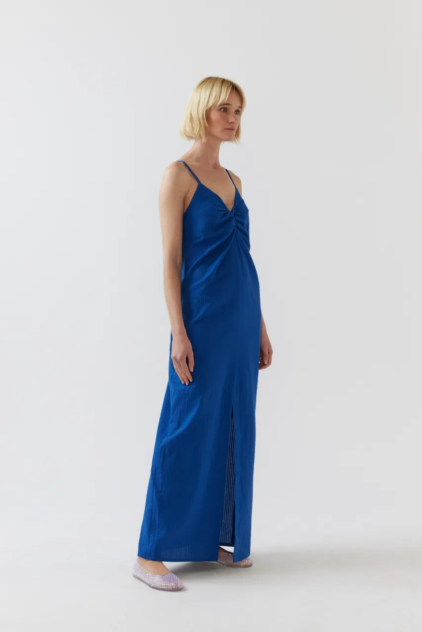 Elsie Dress in Matisse Blue Seersucker