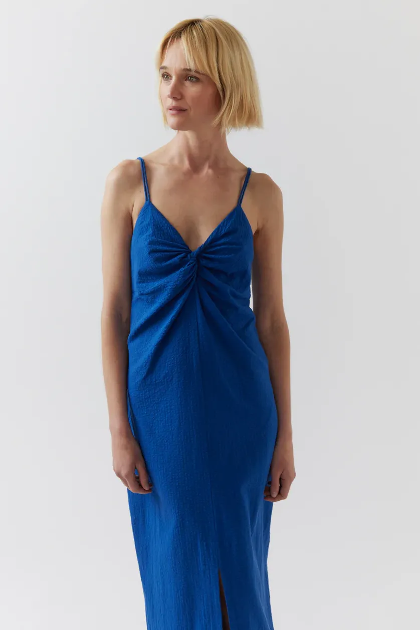 Elsie Dress in Matisse Blue Seersucker