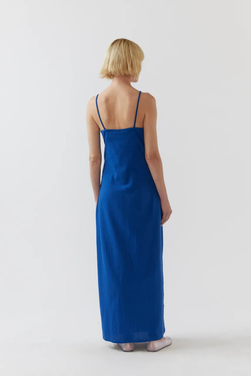 Elsie Dress in Matisse Blue Seersucker