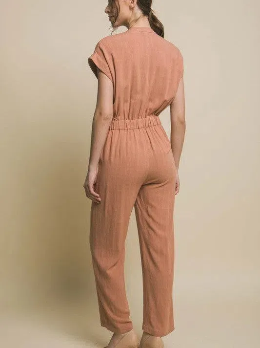 Embrace Self Love V-Neck Pocketed Jumpsuit