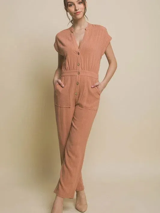 Embrace Self Love V-Neck Pocketed Jumpsuit