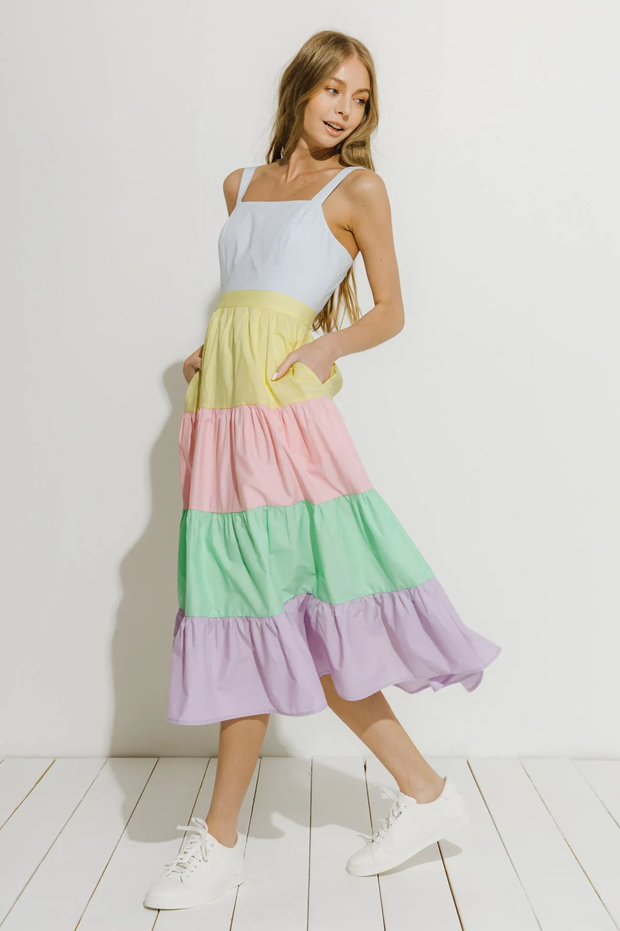 English Factory - Pastel Color Block Midi Dress