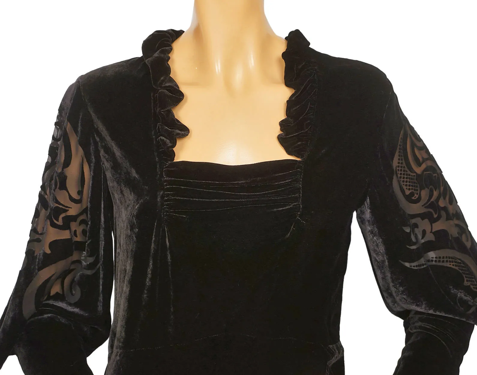 Etro Milano Italy Dress Black Velvet Devore Back &amp; Sleeves Small Italian 40