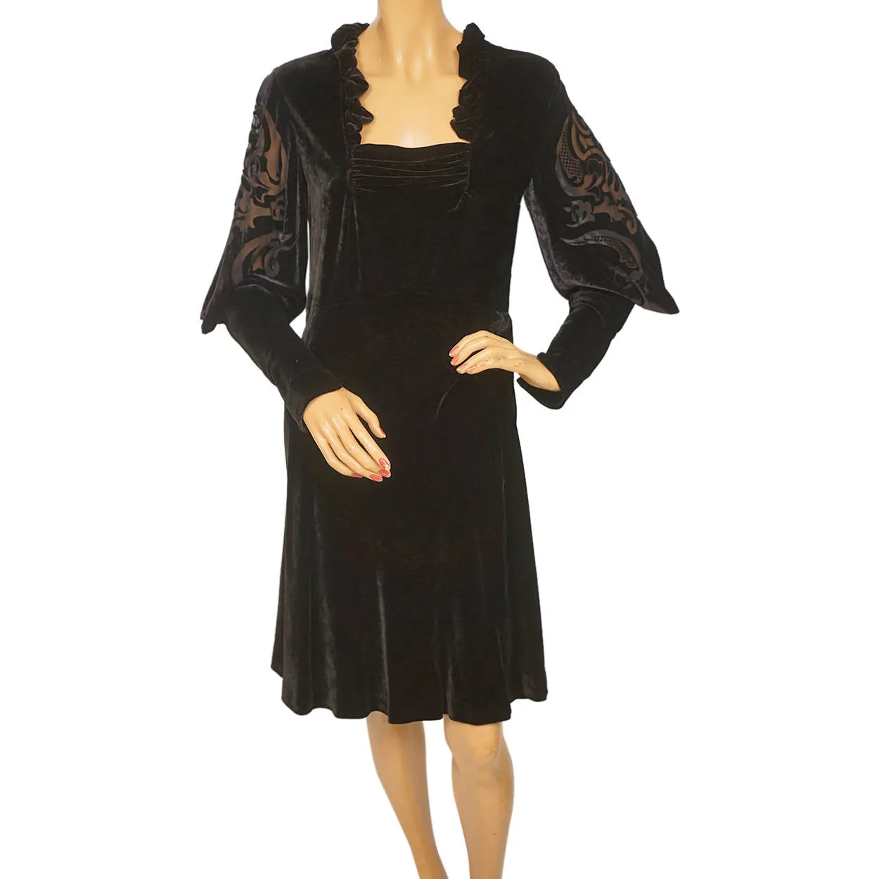 Etro Milano Italy Dress Black Velvet Devore Back &amp; Sleeves Small Italian 40