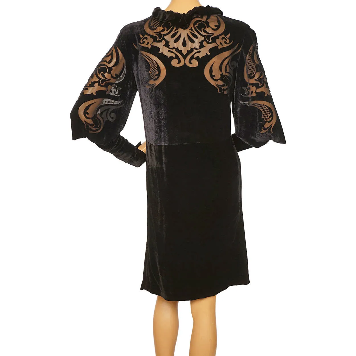 Etro Milano Italy Dress Black Velvet Devore Back &amp; Sleeves Small Italian 40