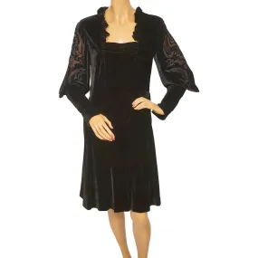 Etro Milano Italy Dress Black Velvet Devore Back &amp; Sleeves Small Italian 40
