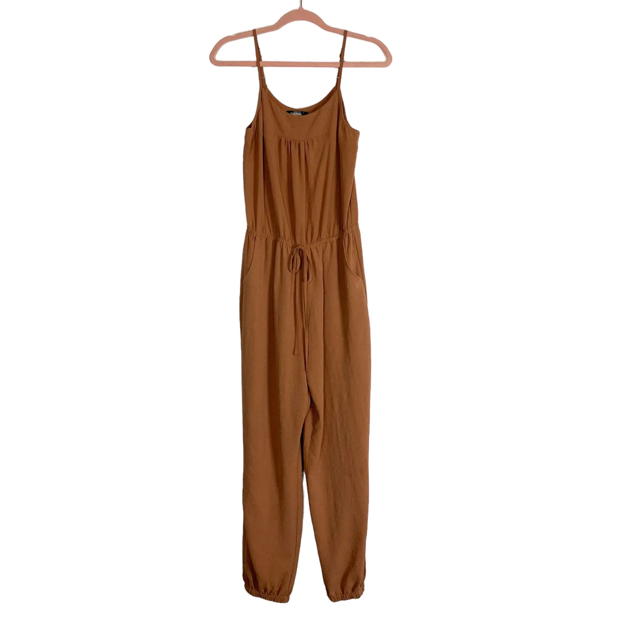 Fashion Brown Faux Drawstring Jogger Jumpsuit- Size S (sold out online)