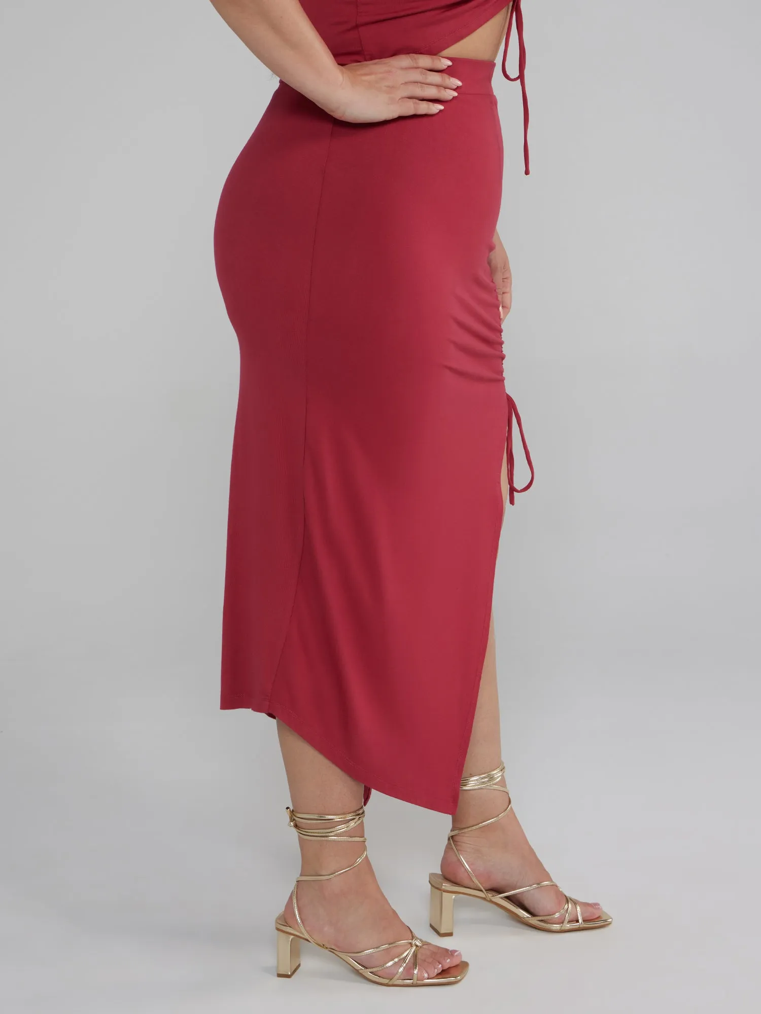 Fashion To Figure - Side Slit Ruched Midi Skirt