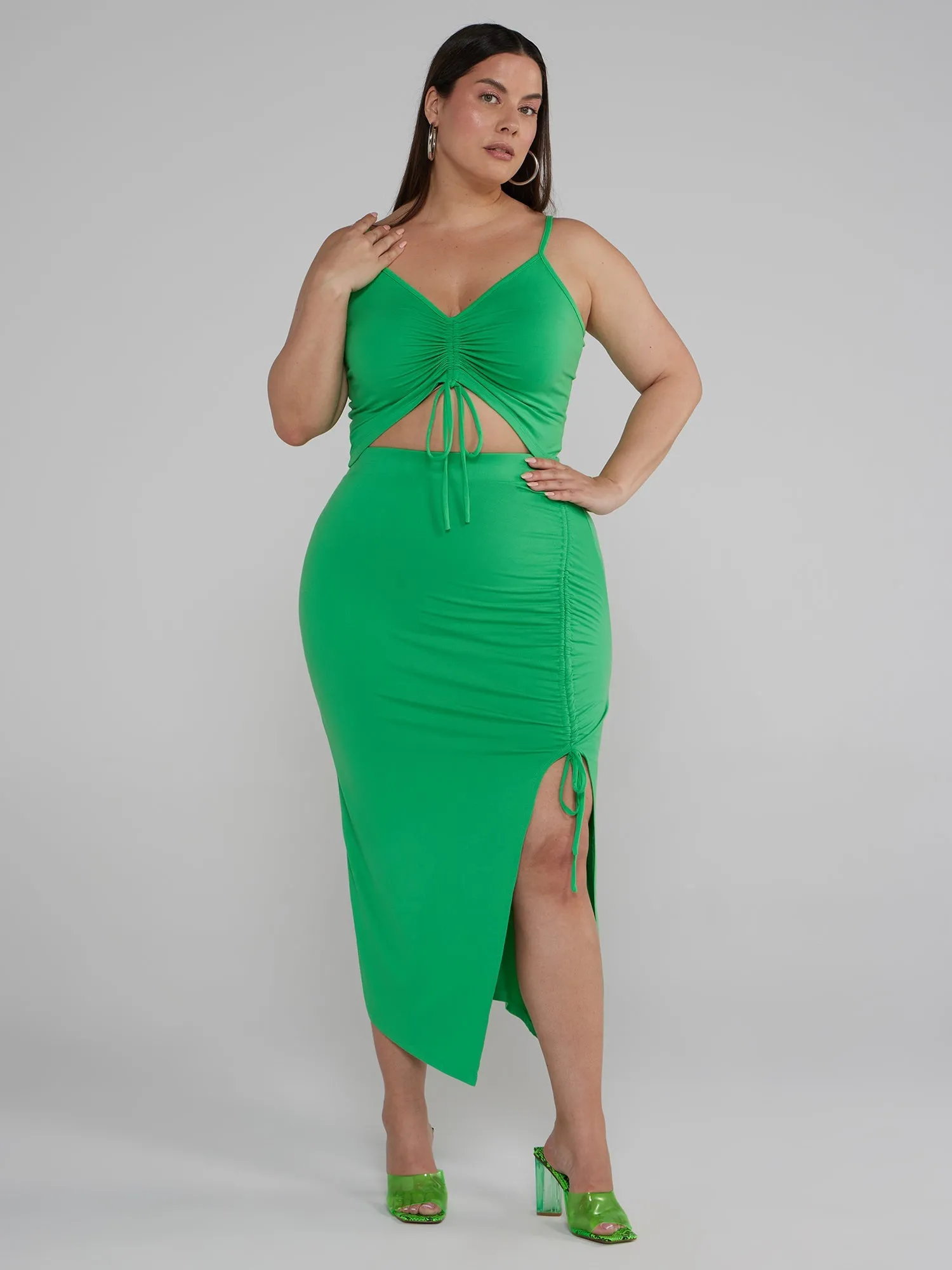 Fashion To Figure - Side Slit Ruched Midi Skirt
