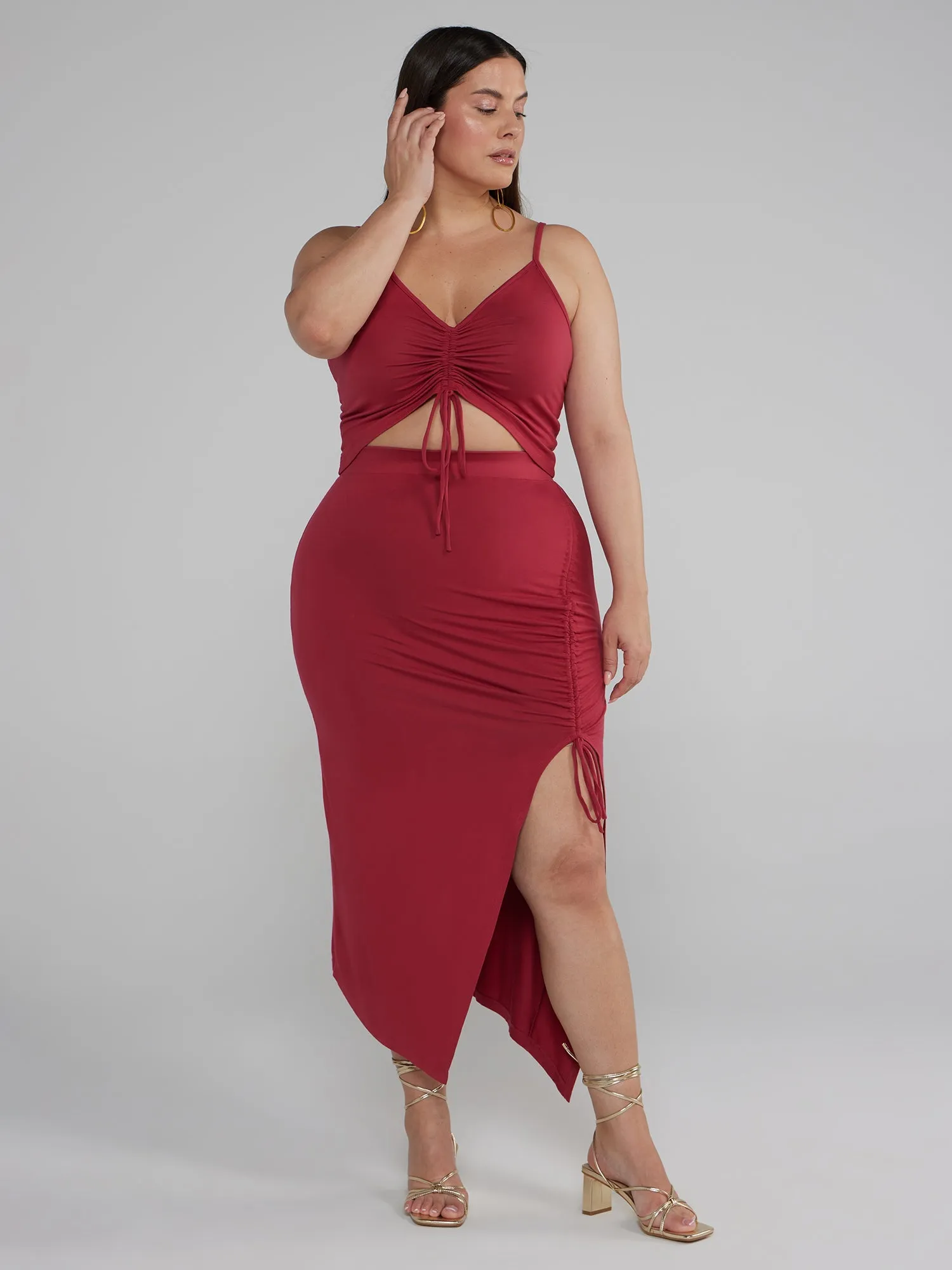 Fashion To Figure - Side Slit Ruched Midi Skirt