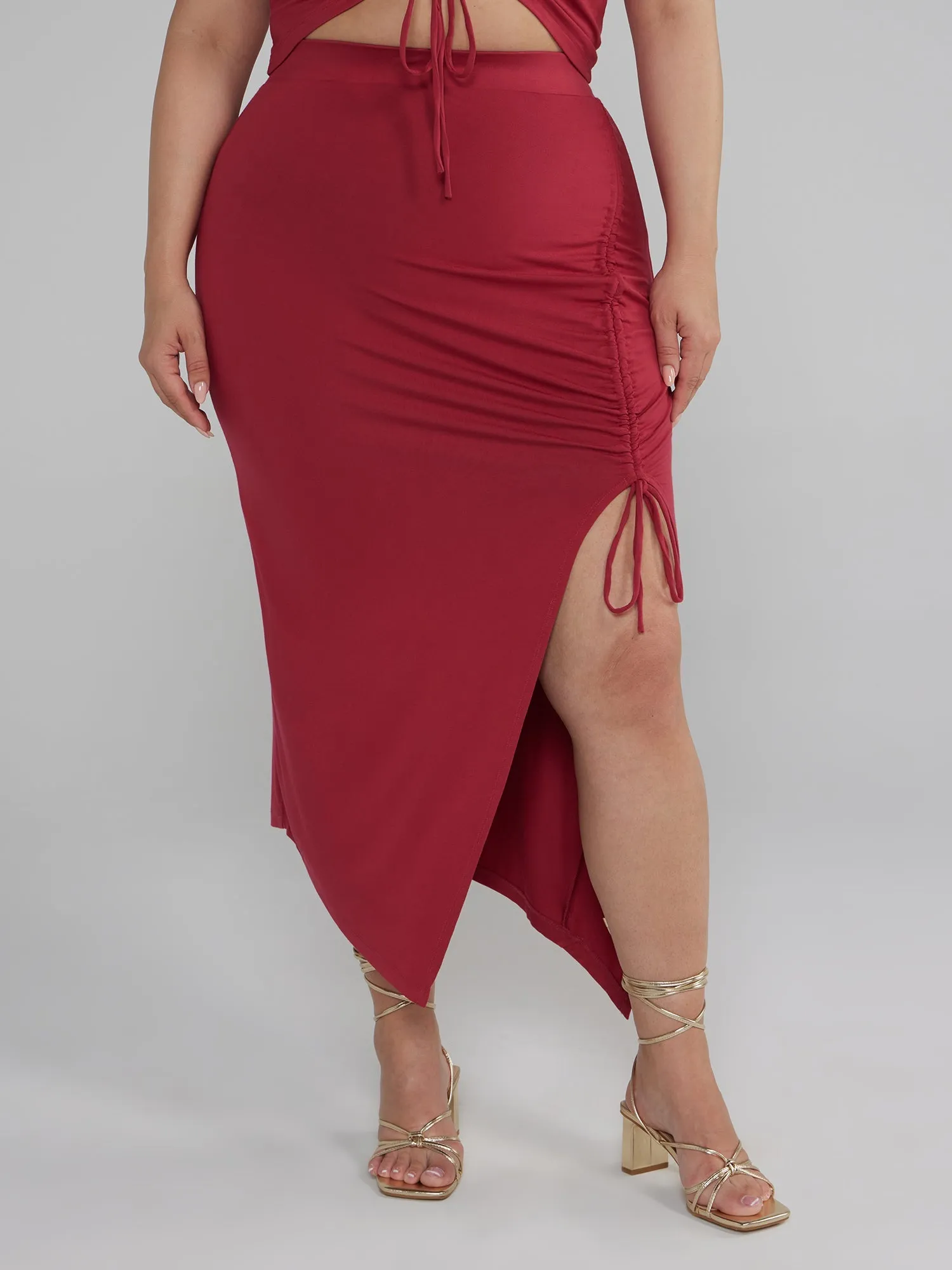 Fashion To Figure - Side Slit Ruched Midi Skirt