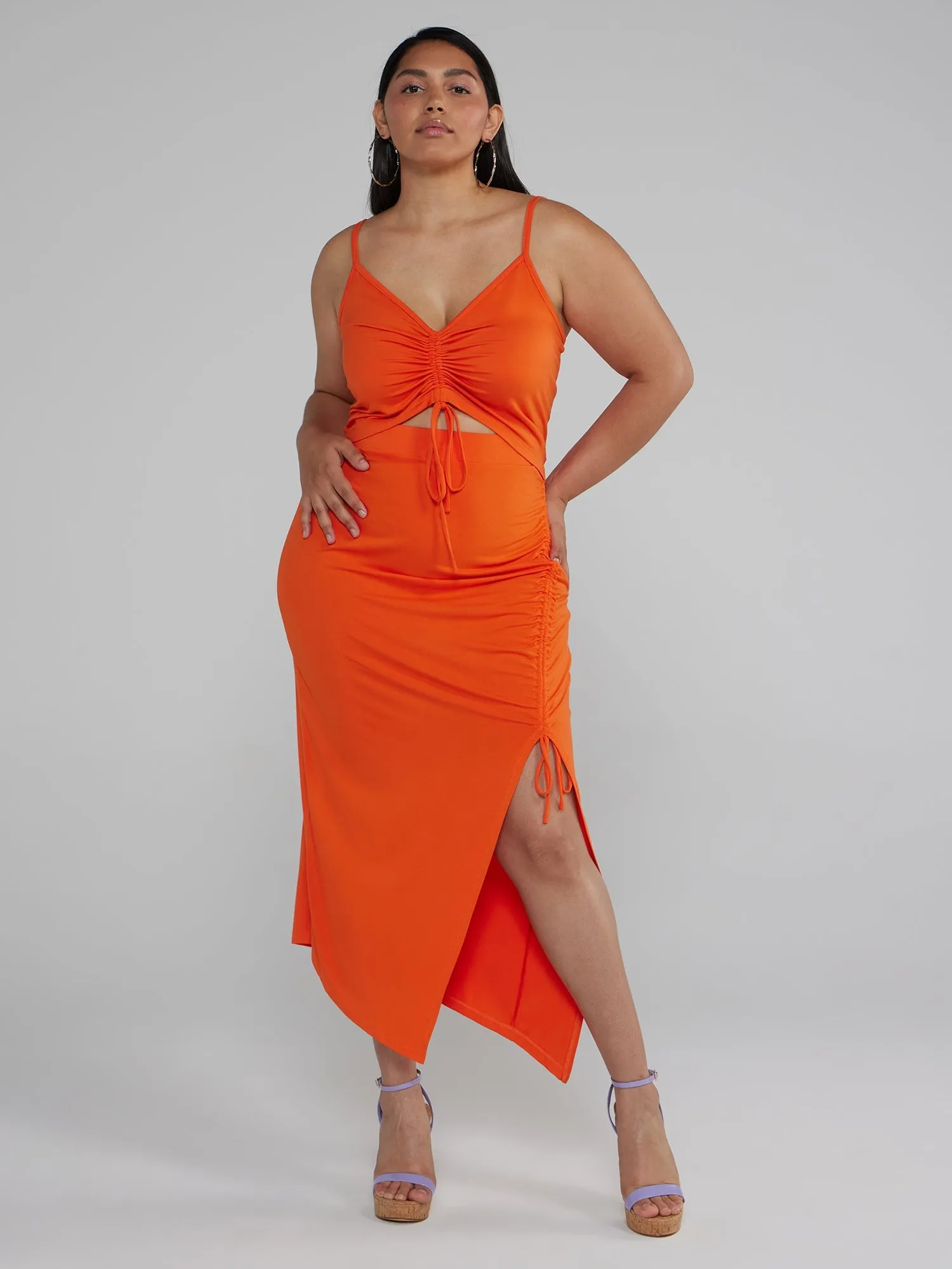 Fashion To Figure - Side Slit Ruched Midi Skirt