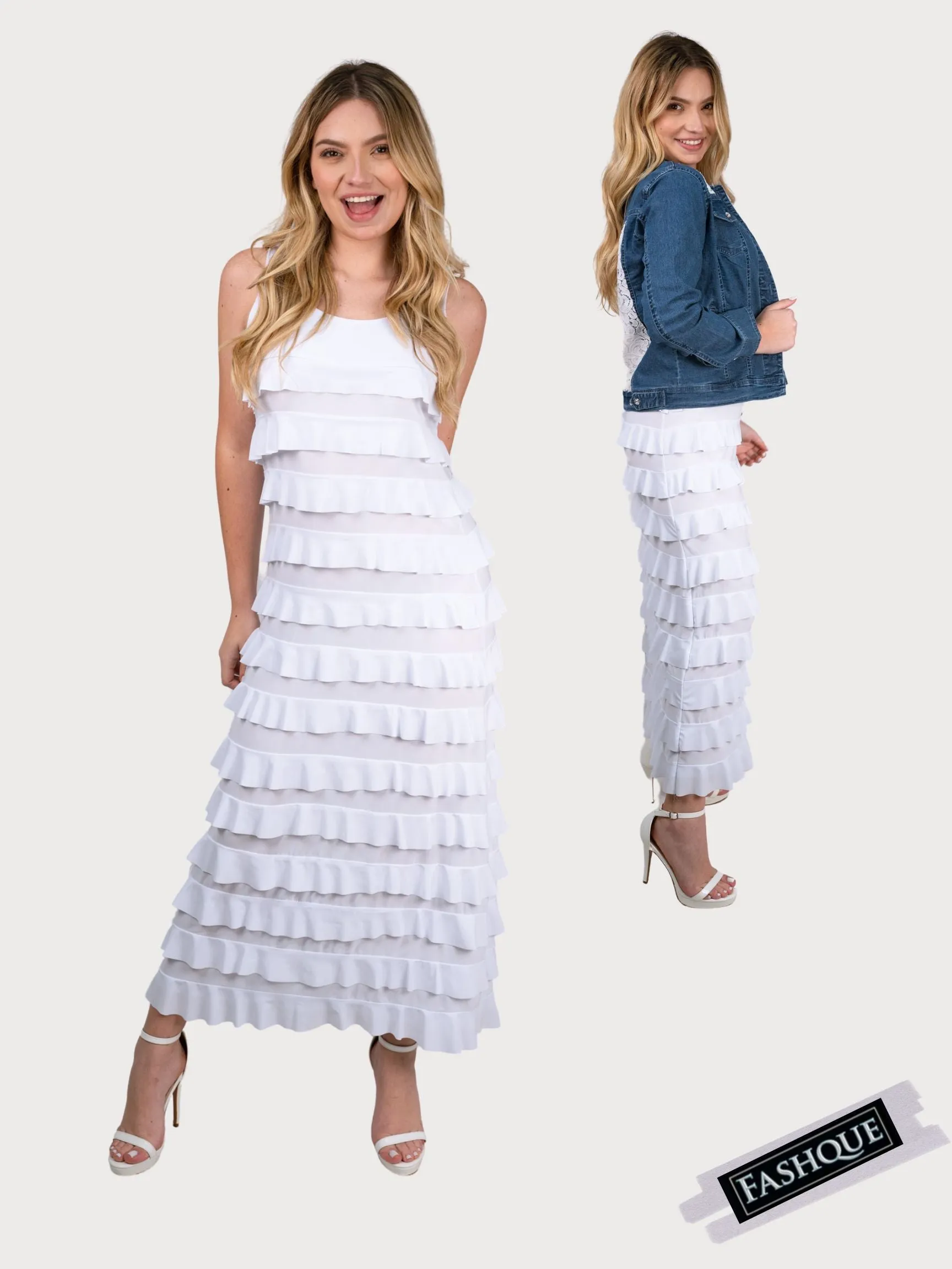 FASHQUE - Ruffle Maxi Dress Sleeveless SOLID COLORS - D211