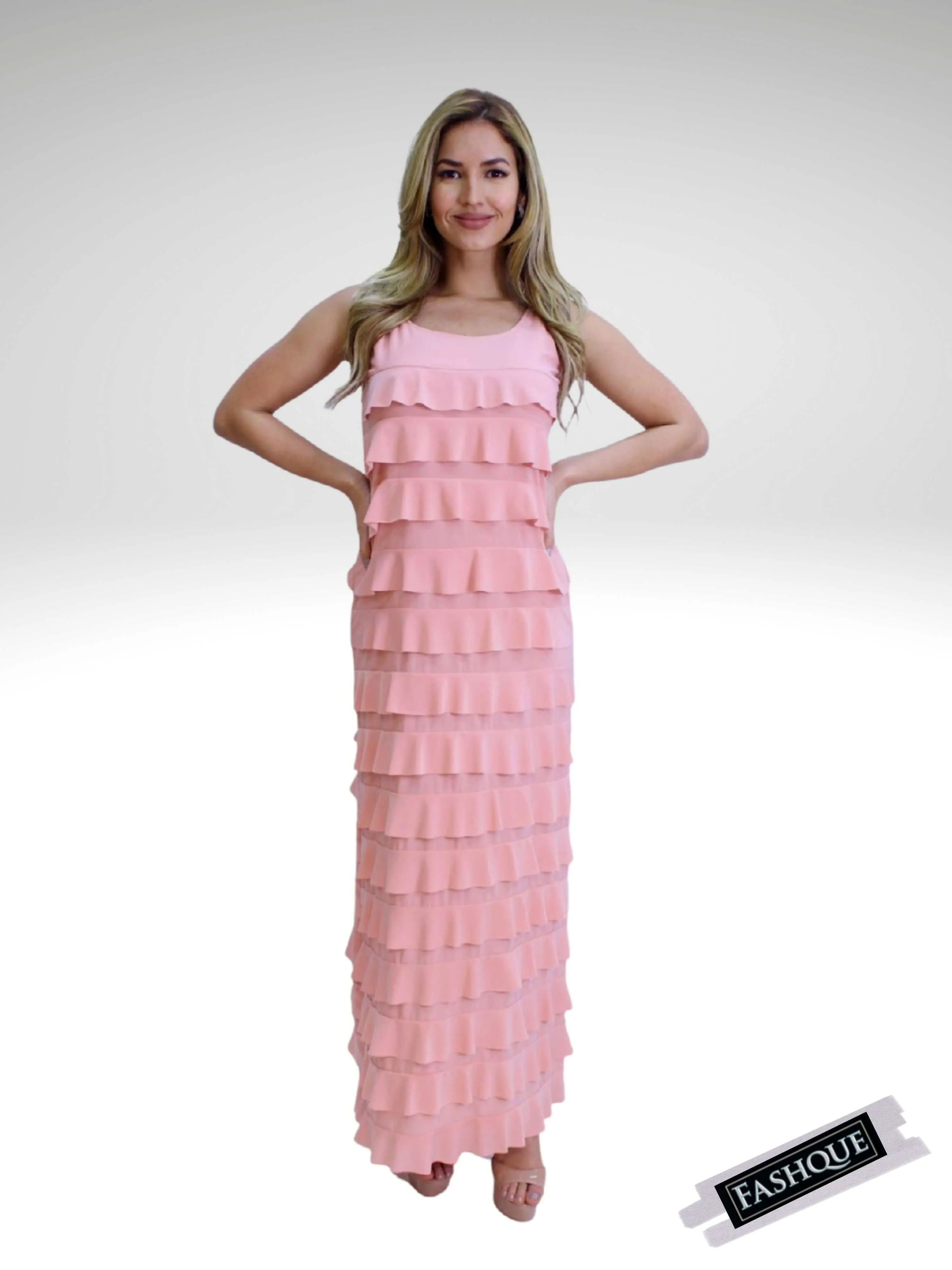 FASHQUE - Ruffle Maxi Dress Sleeveless SOLID COLORS - D211