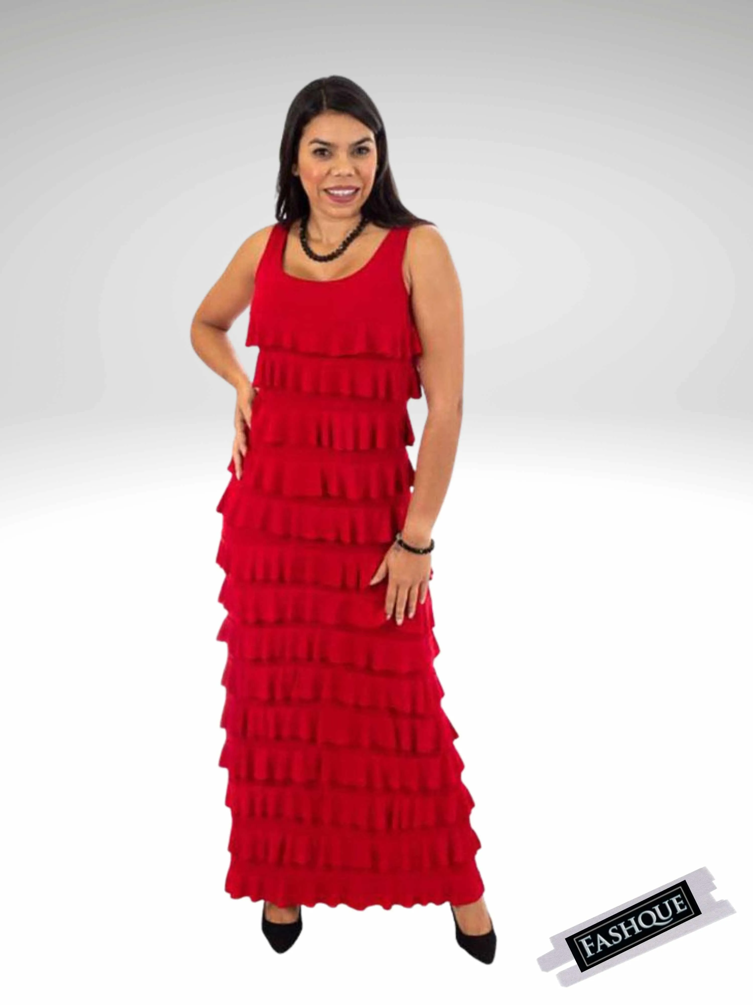 FASHQUE - Ruffle Maxi Dress Sleeveless SOLID COLORS - D211