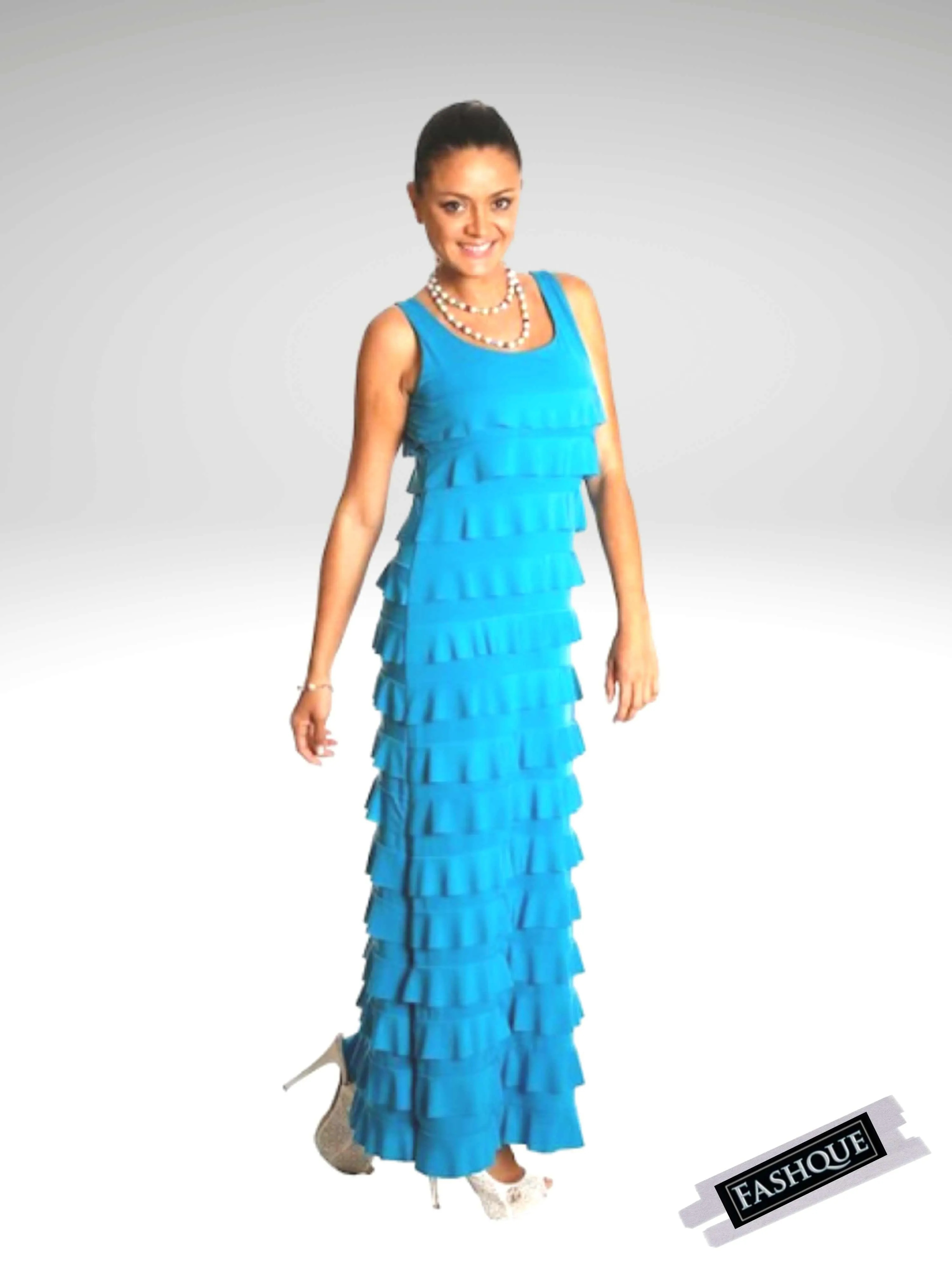FASHQUE - Ruffle Maxi Dress Sleeveless SOLID COLORS - D211