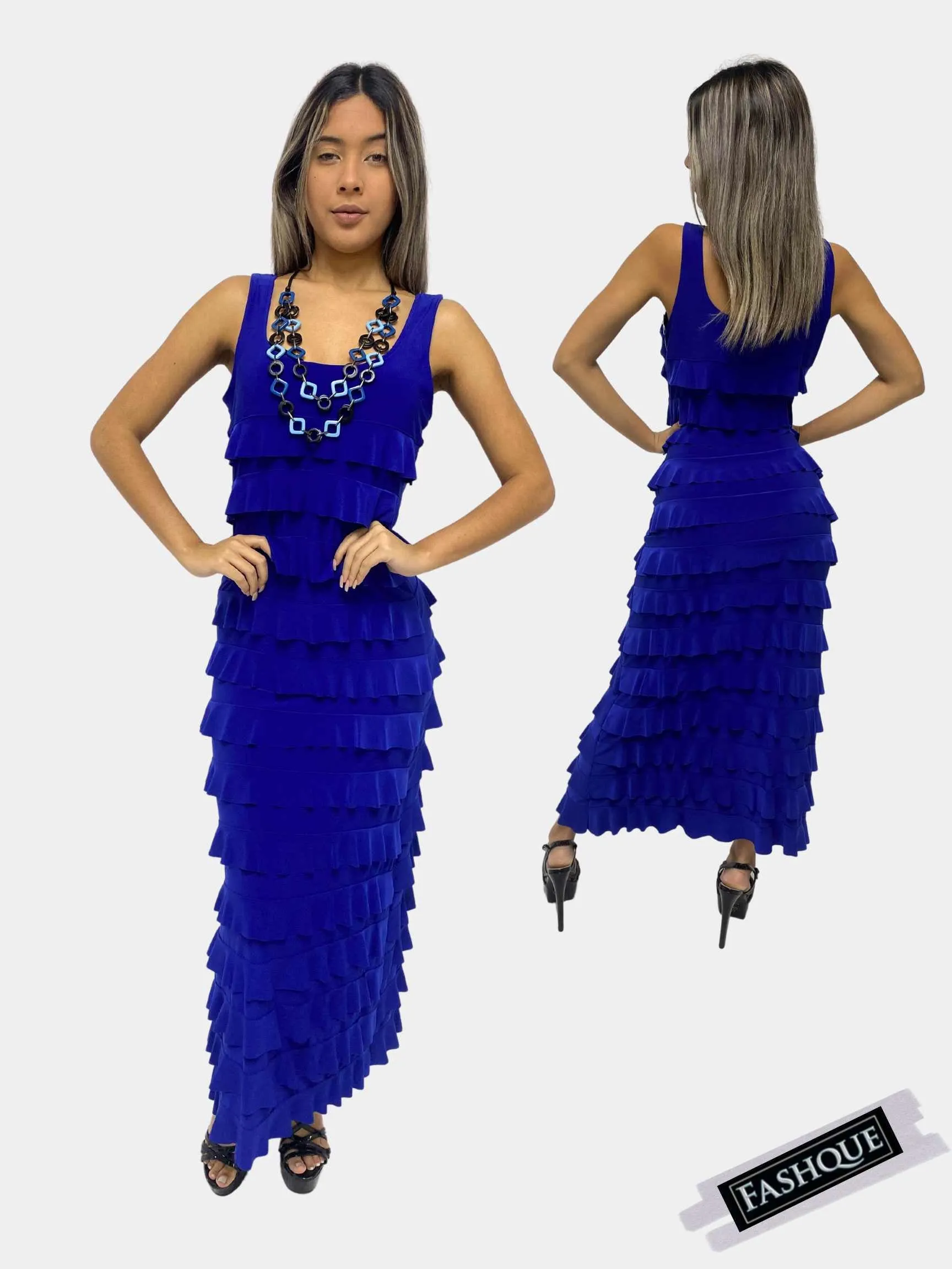 FASHQUE - Ruffle Maxi Dress Sleeveless SOLID COLORS - D211