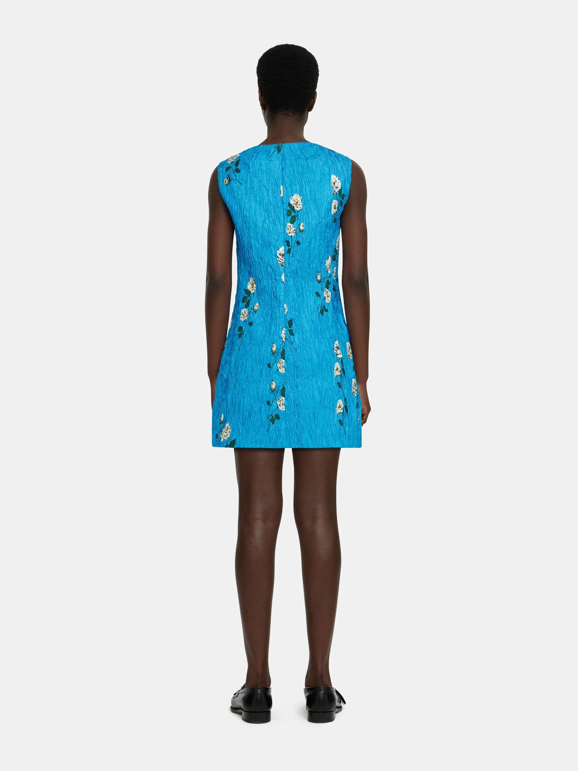 Fifer mini dress in electric blue floral printed twill