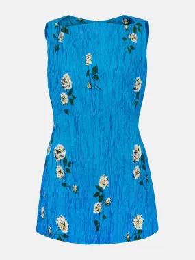 Fifer mini dress in electric blue floral printed twill