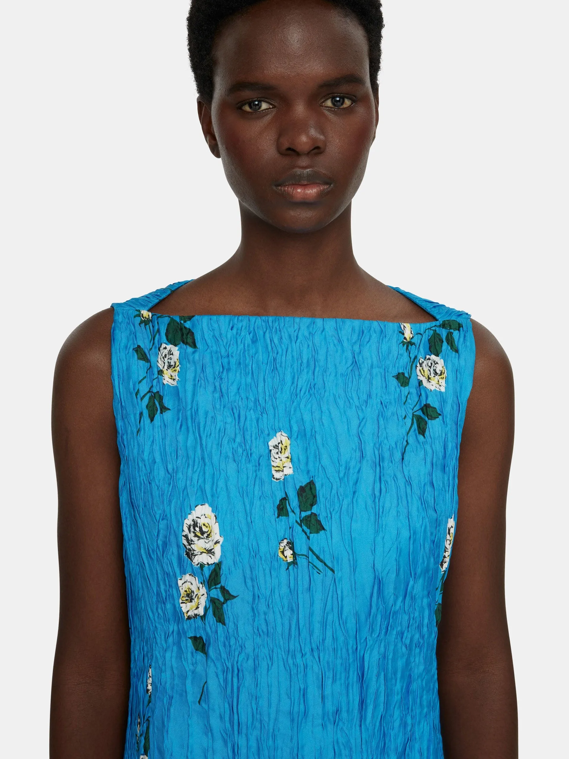 Fifer mini dress in electric blue floral printed twill