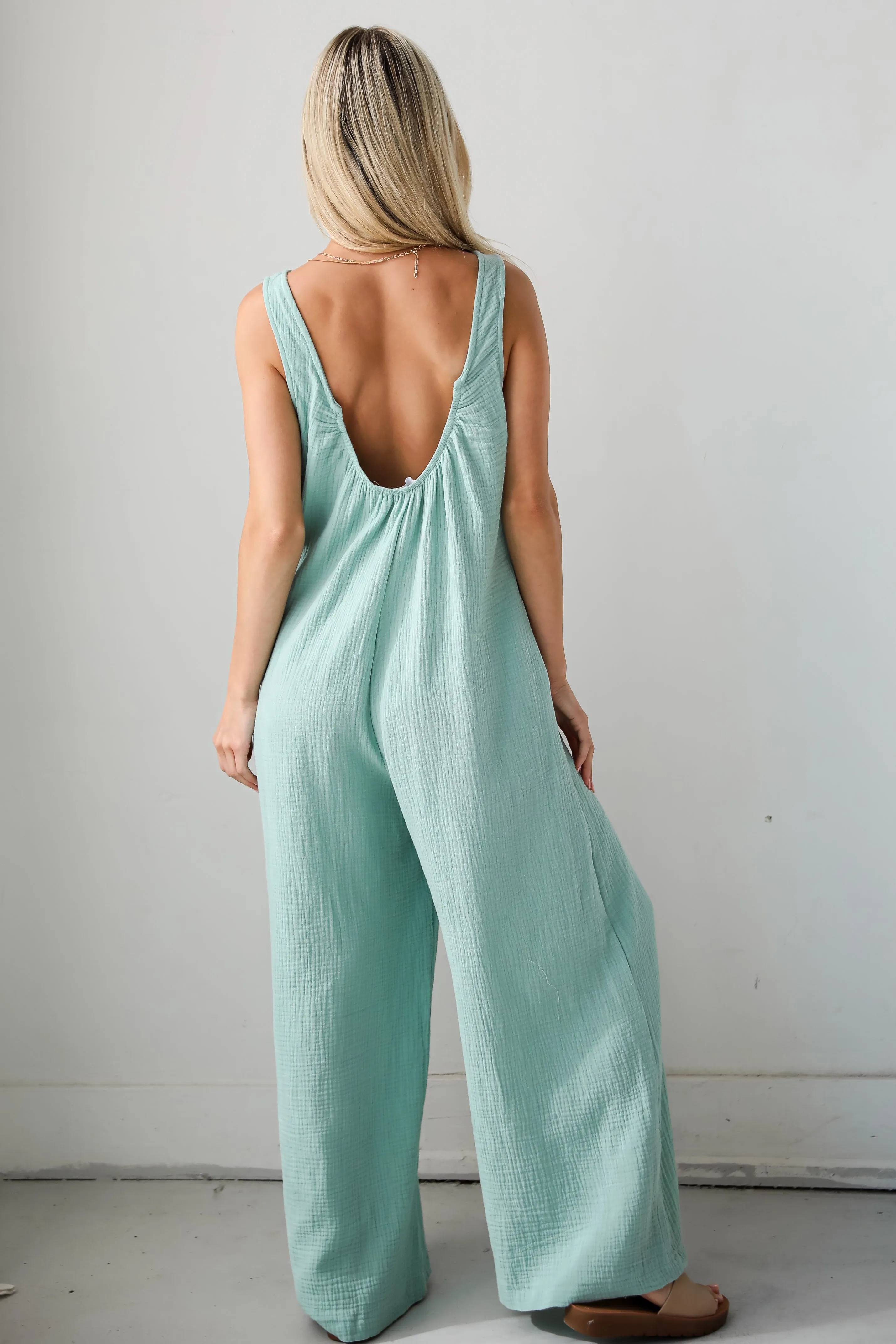 FINAL SALE - Iconic Personality Mint Linen Jumpsuit