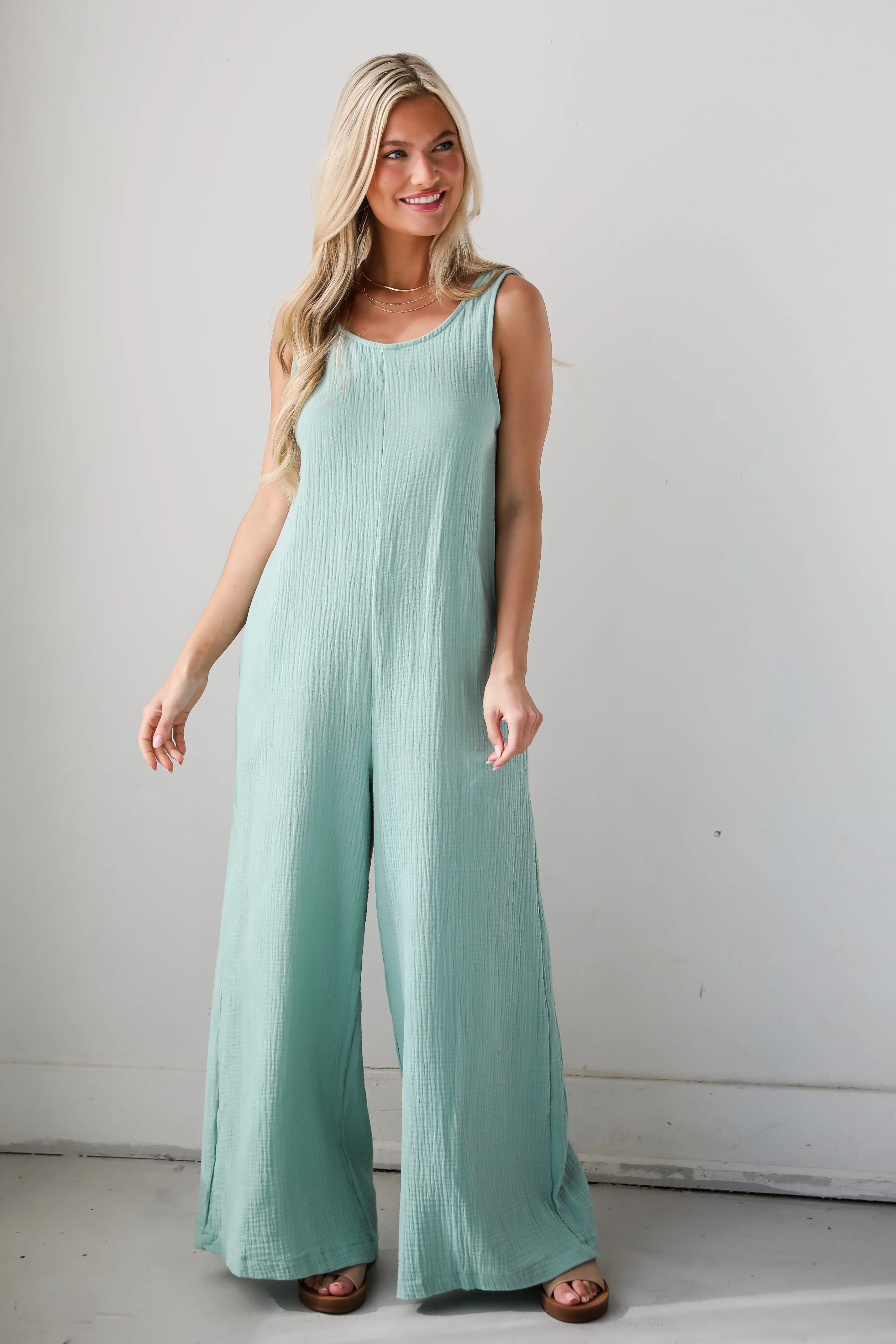 FINAL SALE - Iconic Personality Mint Linen Jumpsuit