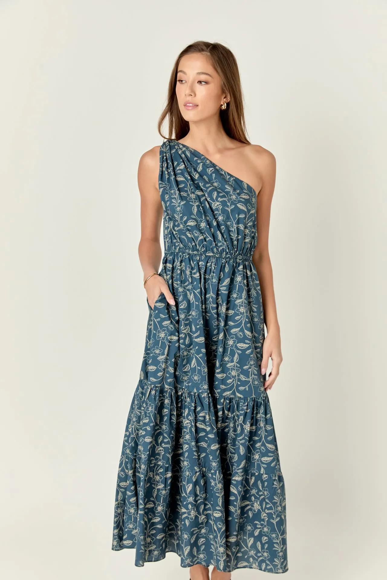 Floral Print One Shoulder Maxi Dress