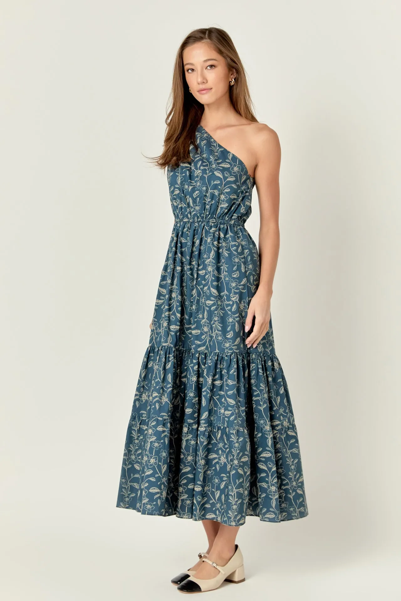 Floral Print One Shoulder Maxi Dress