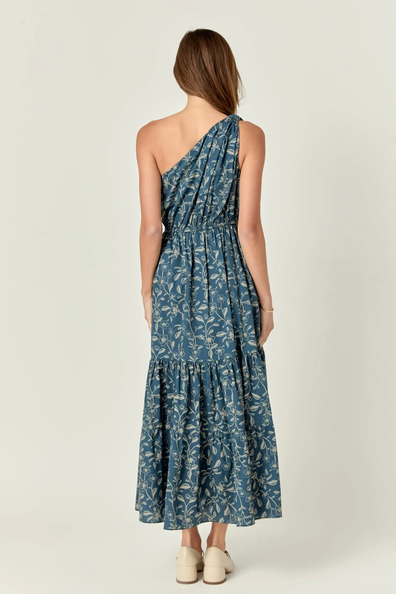 Floral Print One Shoulder Maxi Dress