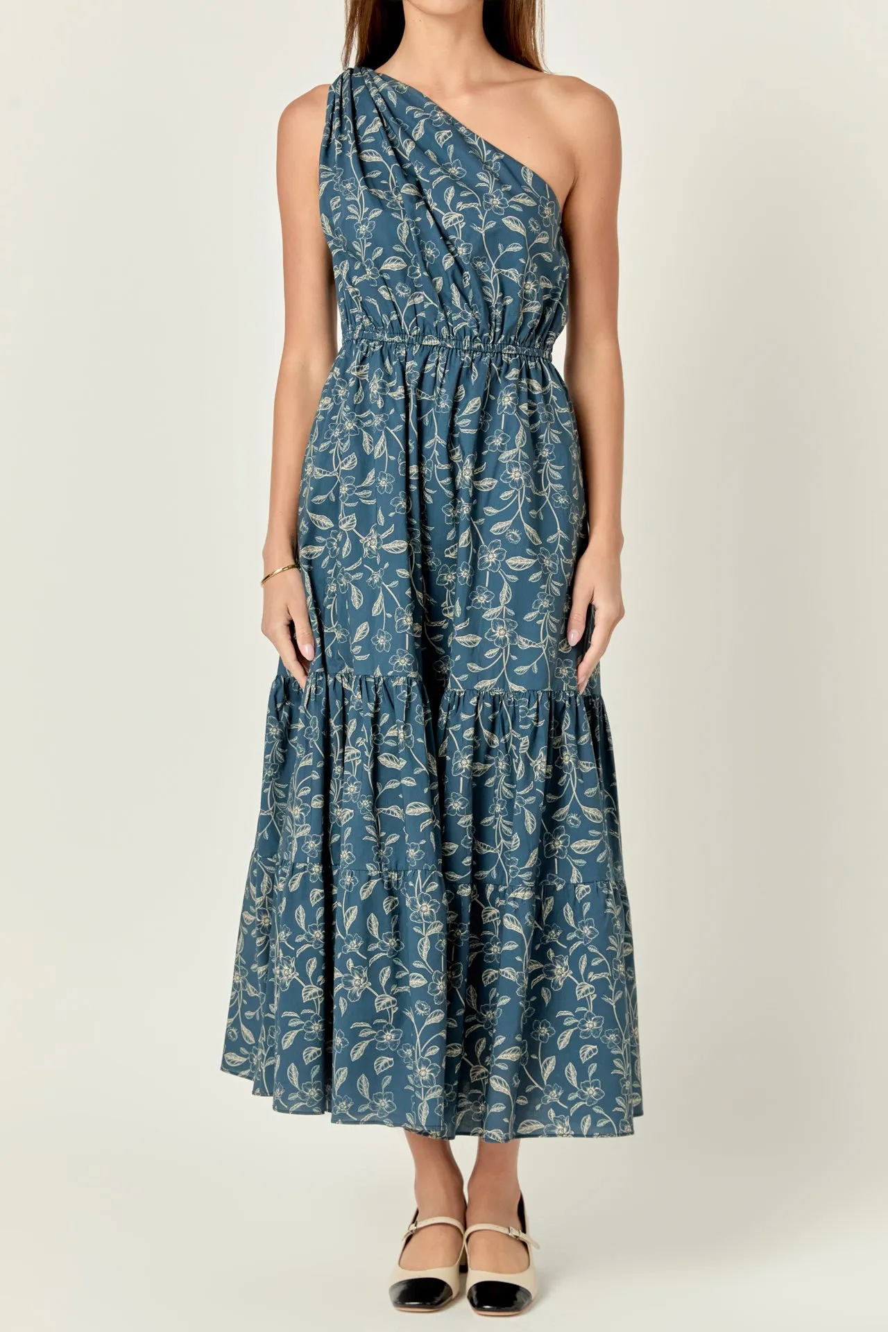 Floral Print One Shoulder Maxi Dress