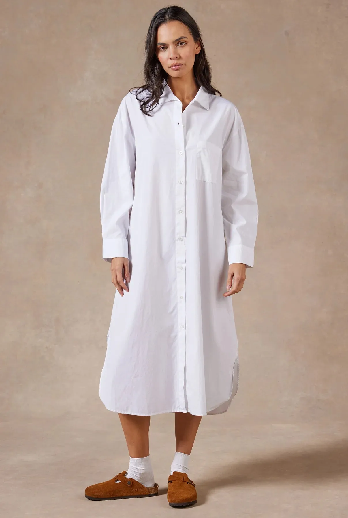 Frankie LS Poplin Dress in White