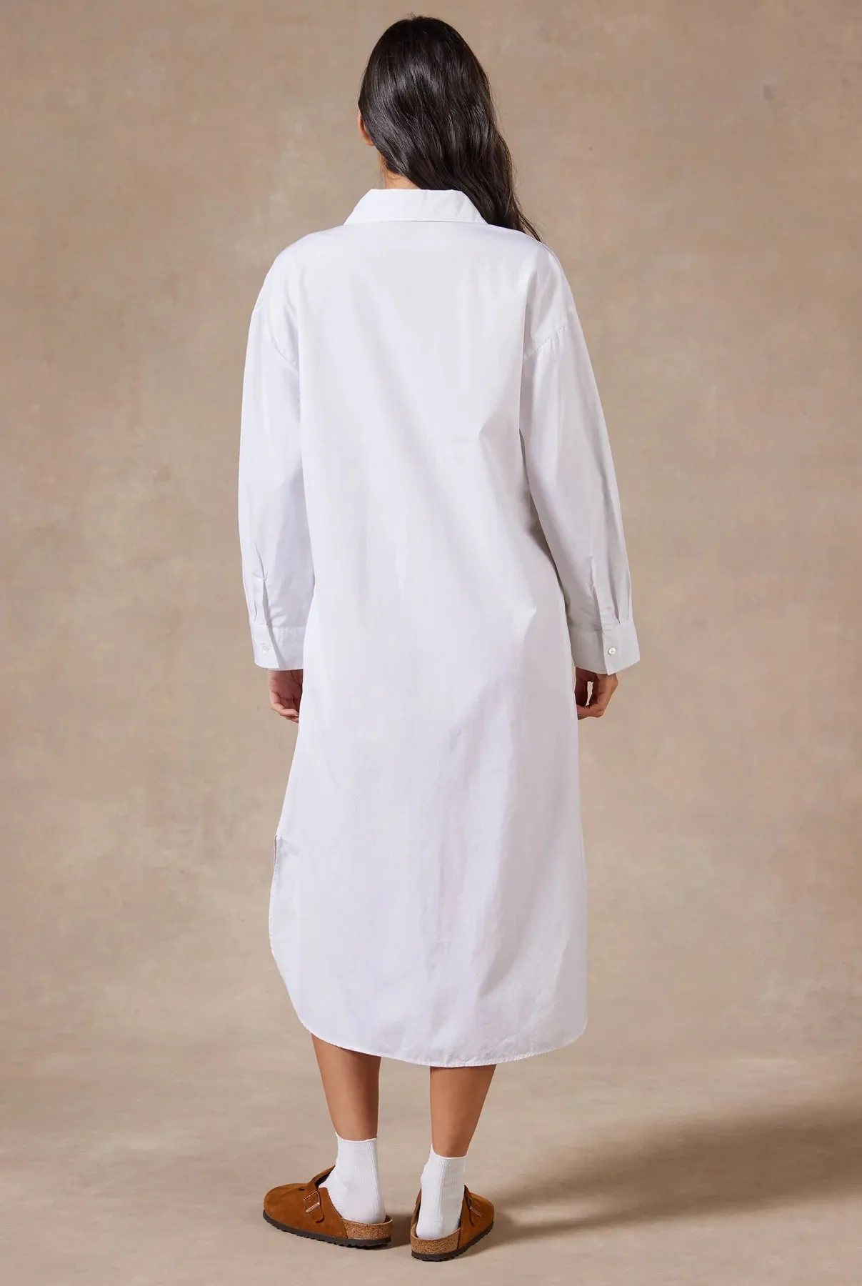 Frankie LS Poplin Dress in White