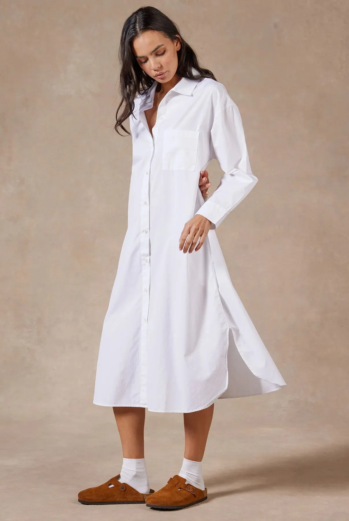 Frankie LS Poplin Dress in White