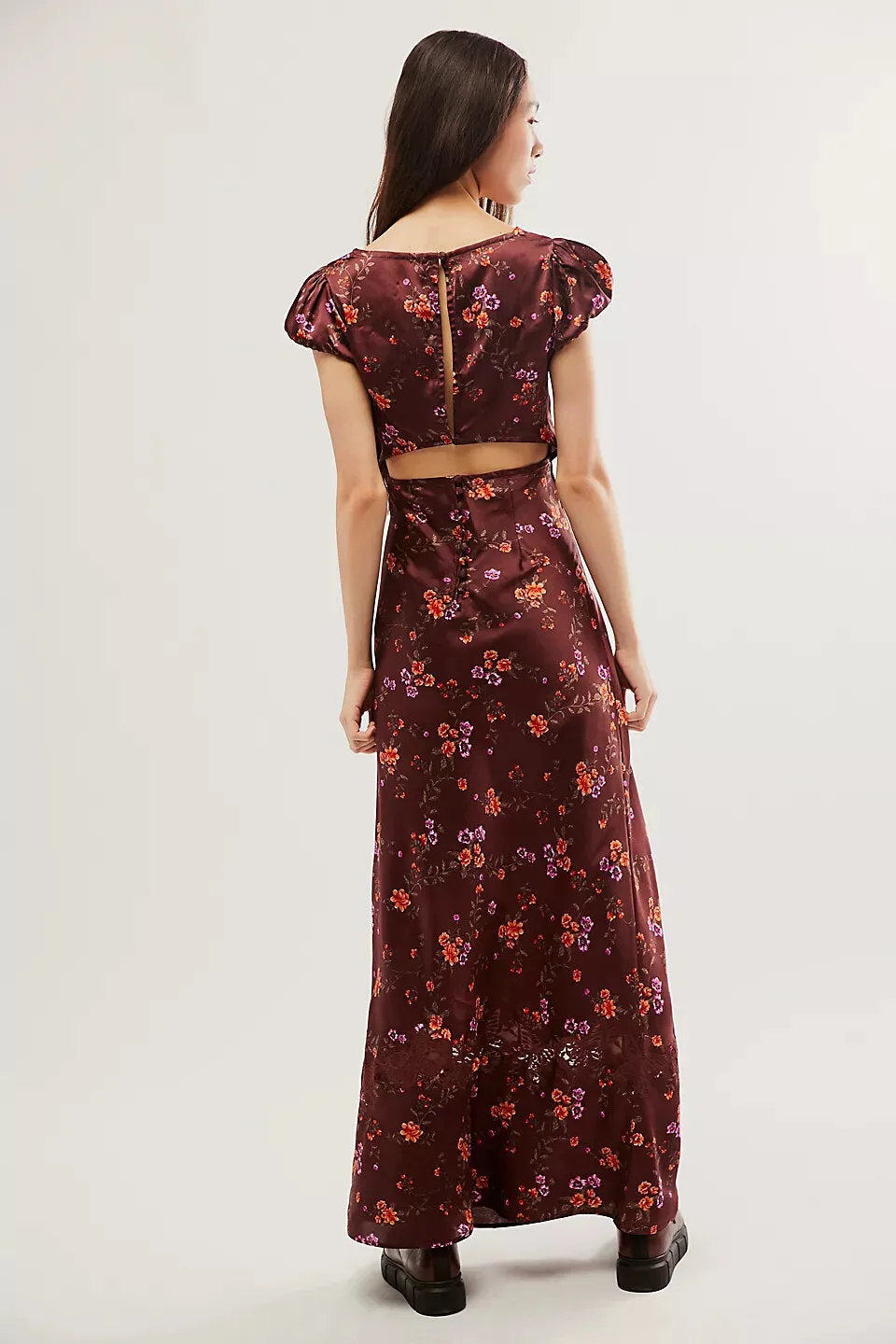 Free People Butterfly Babe Midi Dress in Brown Combo
