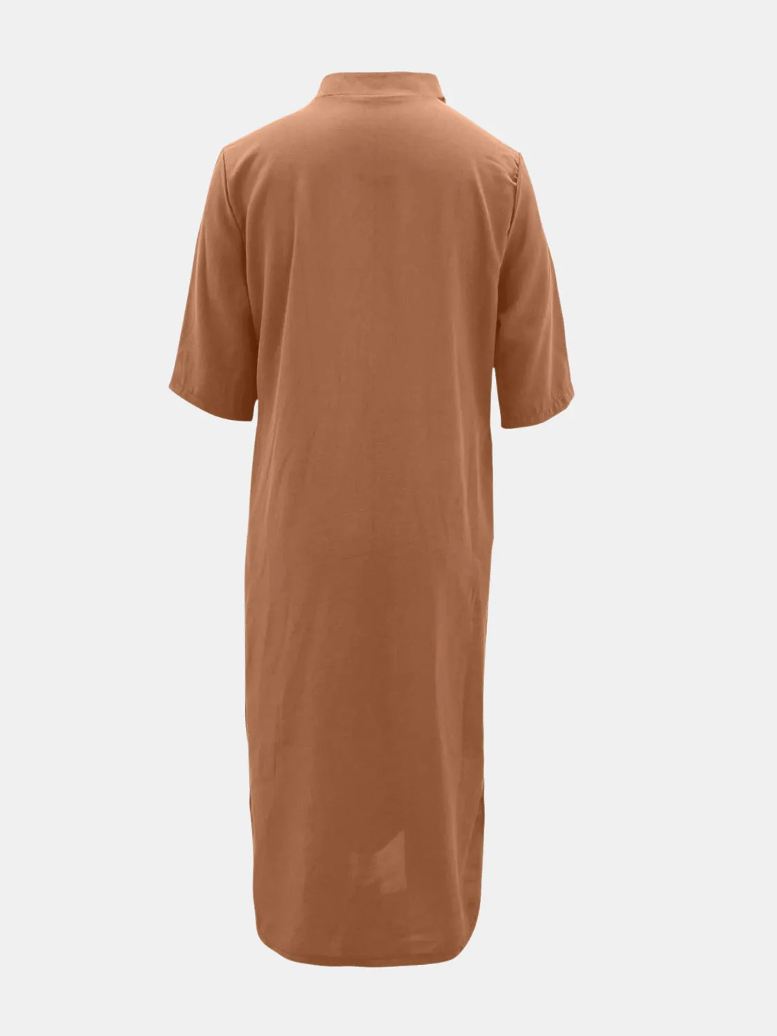 Full Size Notched Half Sleeve Midi Resort Dress
