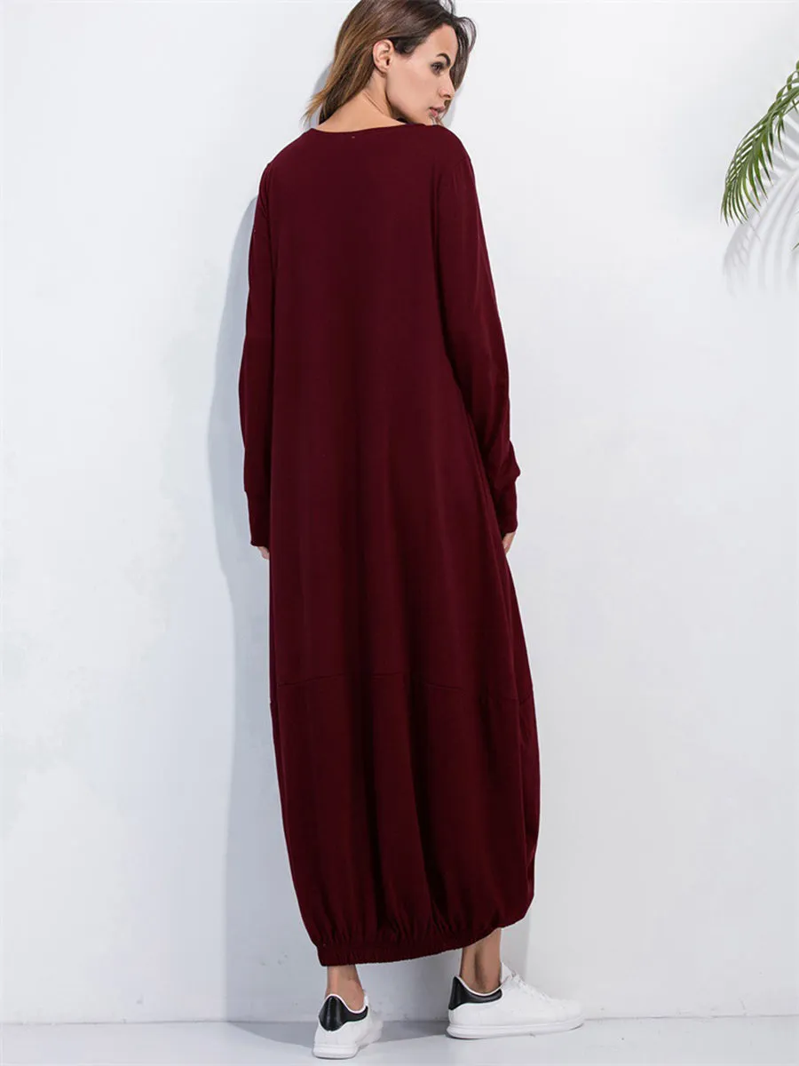 Full Size Round Neck Long Sleeve Sweatshirt Dress Women's Long Sleeve Baggy T Shirt Dress