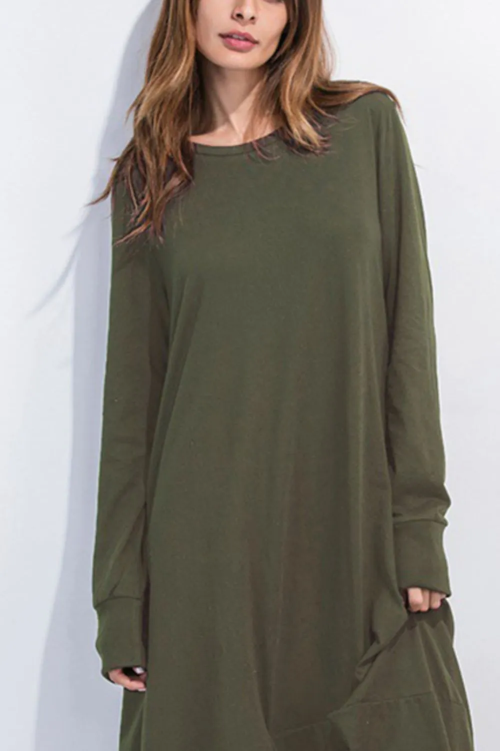 Full Size Round Neck Long Sleeve Sweatshirt Dress Women's Long Sleeve Baggy T Shirt Dress