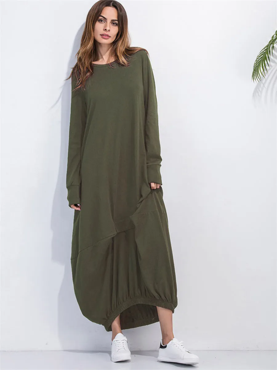 Full Size Round Neck Long Sleeve Sweatshirt Dress Women's Long Sleeve Baggy T Shirt Dress