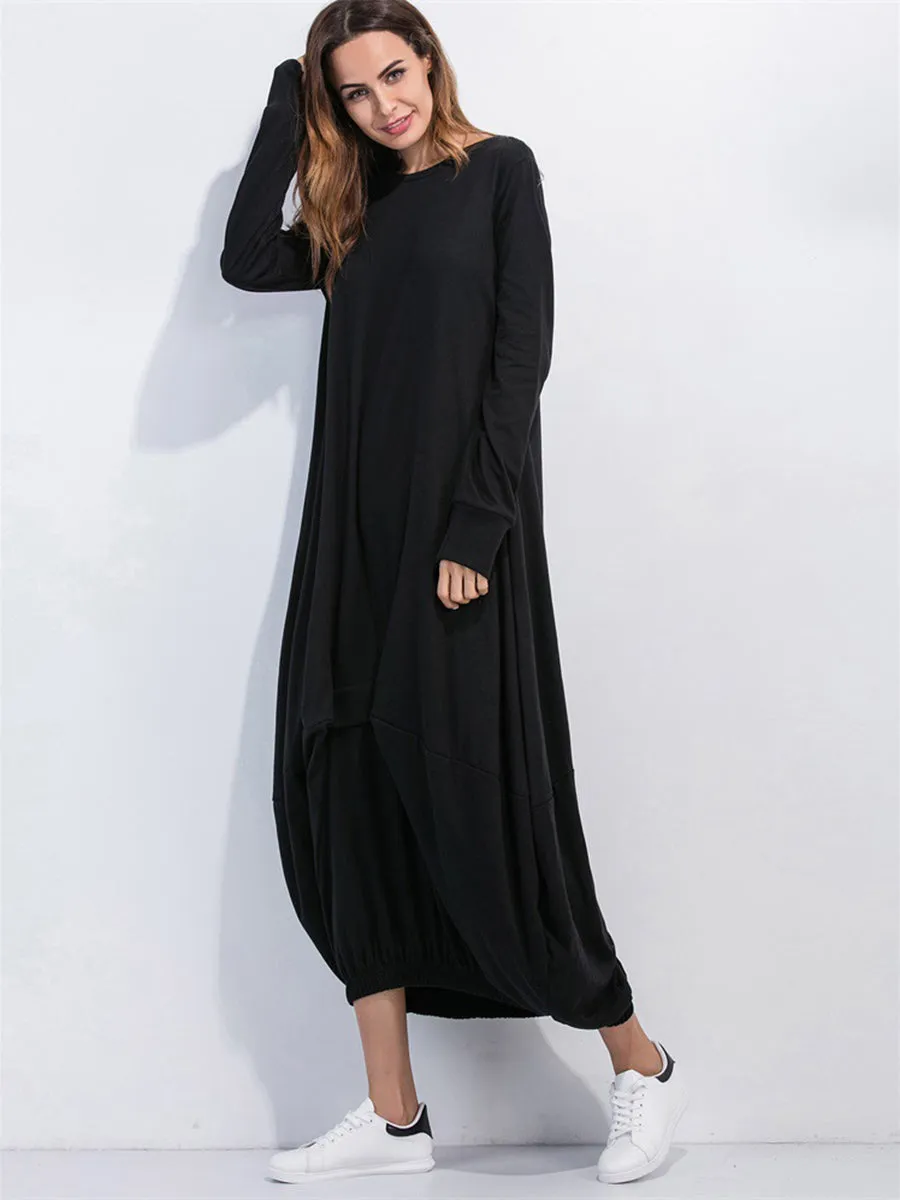 Full Size Round Neck Long Sleeve Sweatshirt Dress Women's Long Sleeve Baggy T Shirt Dress