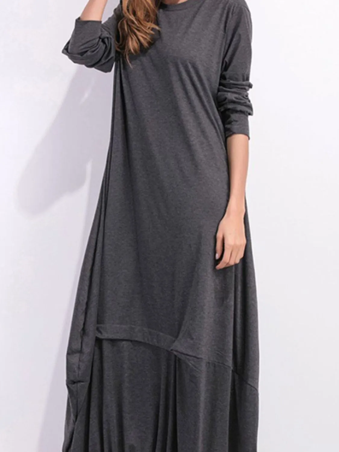 Full Size Round Neck Long Sleeve Sweatshirt Dress Women's Long Sleeve Baggy T Shirt Dress