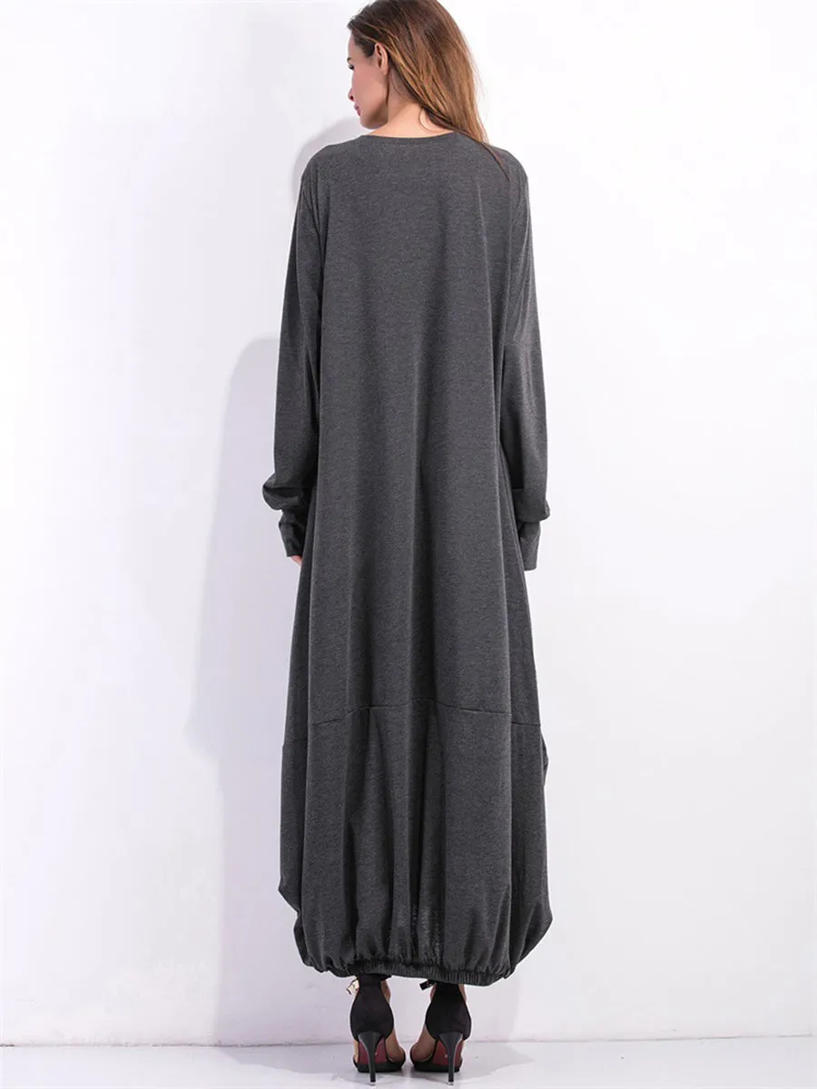 Full Size Round Neck Long Sleeve Sweatshirt Dress Women's Long Sleeve Baggy T Shirt Dress