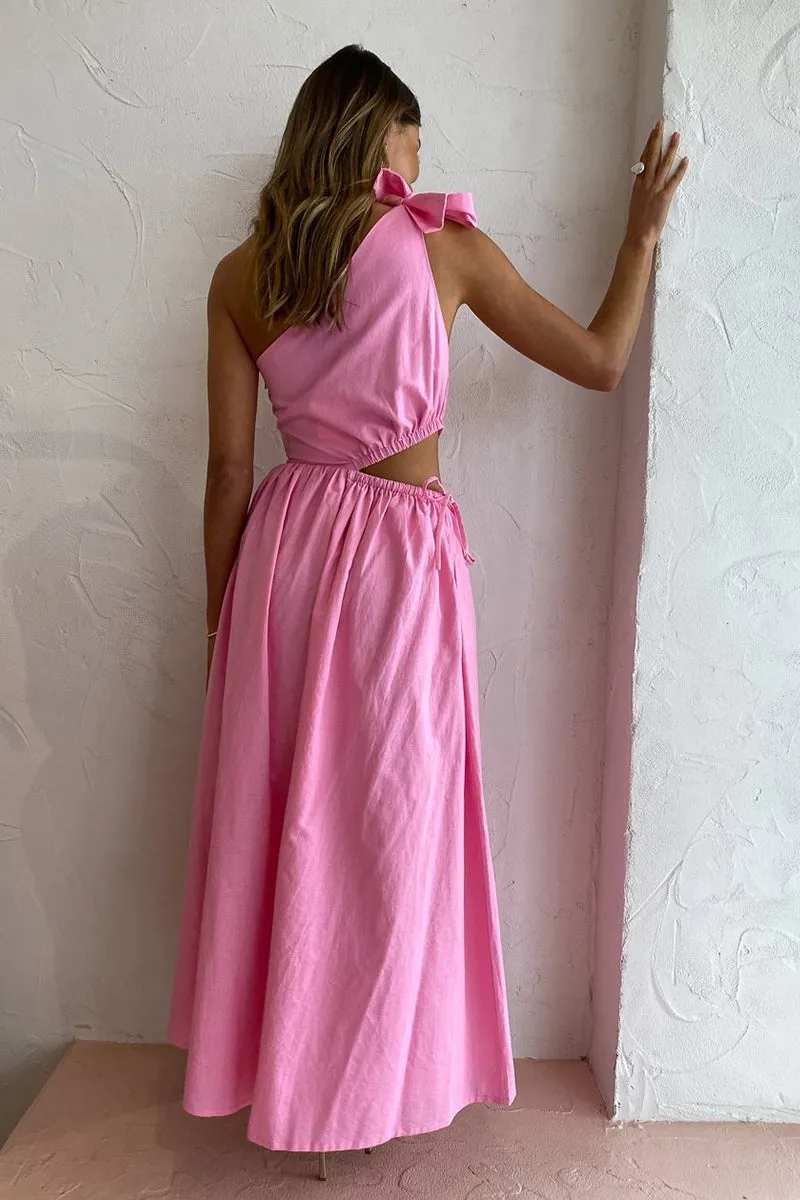Gabriella One Shoulder Midi Dress in Pink Grapefruit