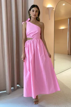 Gabriella One Shoulder Midi Dress in Pink Grapefruit