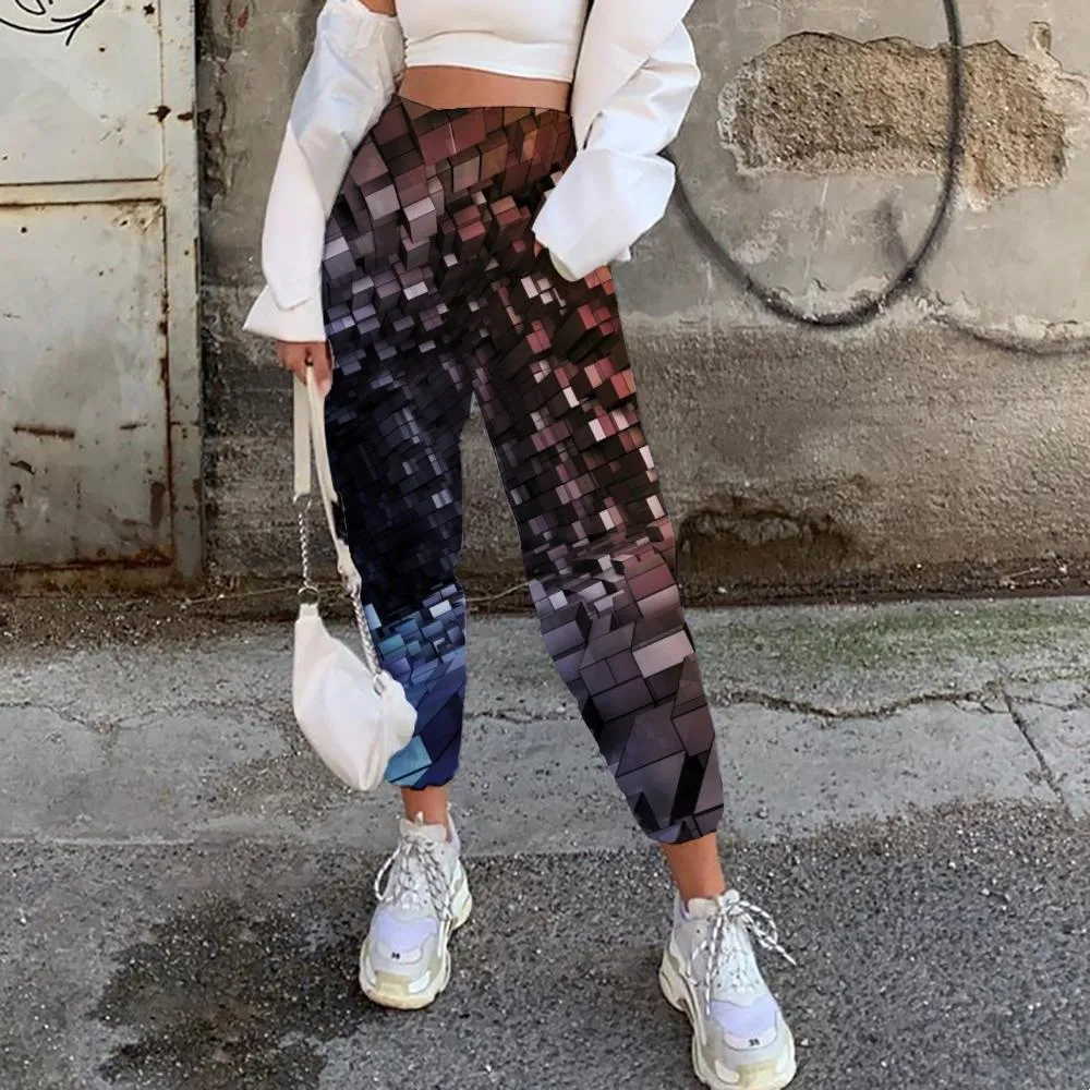 Geometric Pants Women Psychedelic Jogger Pants Vortex High Waist Pants