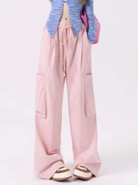 Girlary Pink Korean Fashion Cargo Pants Women Pockets Vintage Designer Baggy Pants Female Holiday High Street Casual Pants Summer