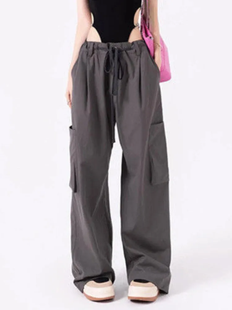 Girlary Pink Korean Fashion Cargo Pants Women Pockets Vintage Designer Baggy Pants Female Holiday High Street Casual Pants Summer