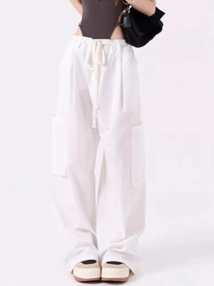 Girlary Pink Korean Fashion Cargo Pants Women Pockets Vintage Designer Baggy Pants Female Holiday High Street Casual Pants Summer