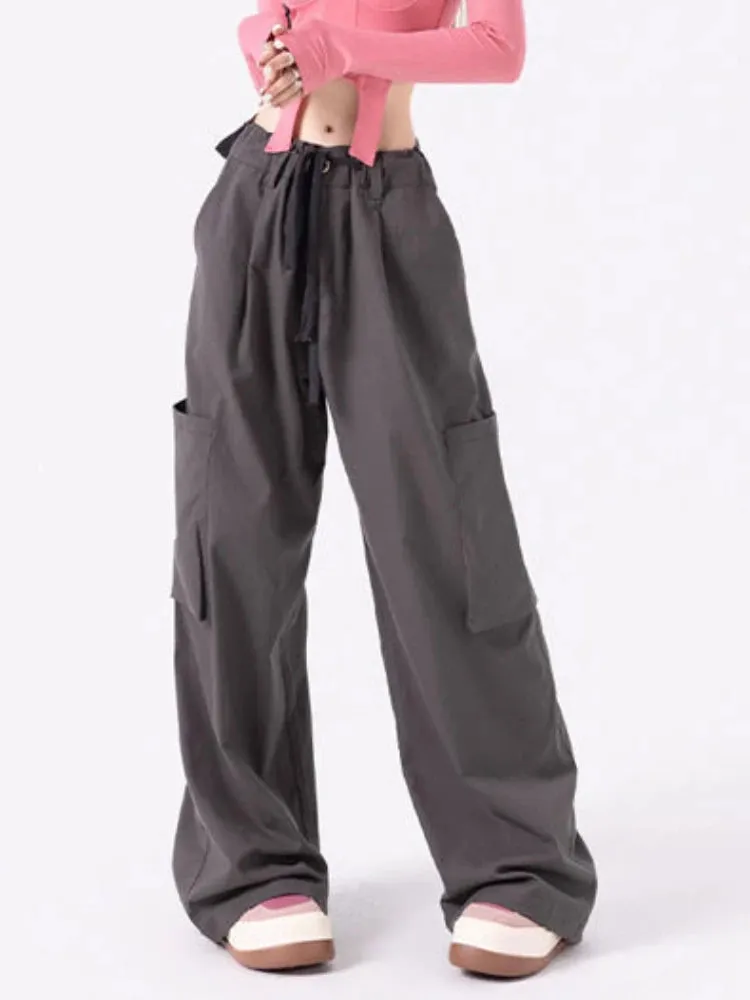 Girlary Pink Korean Fashion Cargo Pants Women Pockets Vintage Designer Baggy Pants Female Holiday High Street Casual Pants Summer
