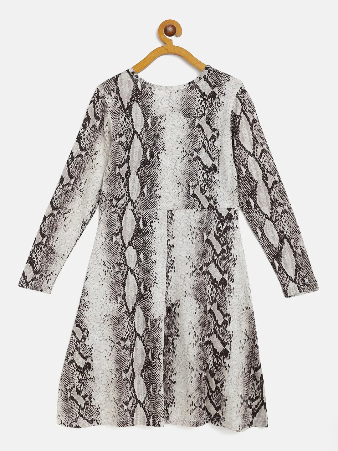 Girls Beige Python Print Midi Skater Dress